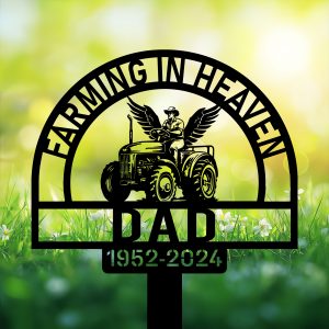 DINOZOZOCOM Personalized Memorial Garden Stakes Farming in Heaven Farmer with Wings Grave Marker Farmer Loss Gift Remembrance Stake 3