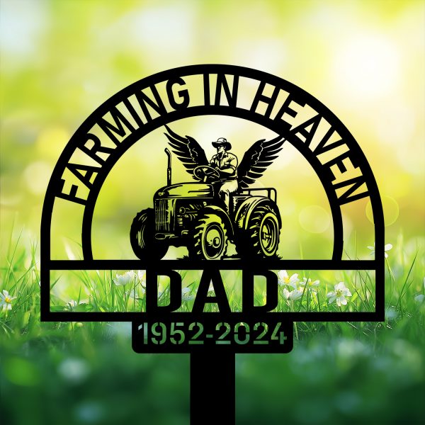 DINOZOZOCOM Personalized Memorial Garden Stakes Farming in Heaven Farmer with Wings Grave Marker, Farmer Loss Gift, Remembrance Stake