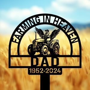 DINOZOZOCOM Personalized Memorial Garden Stakes Farming in Heaven Farmer with Wings Grave Marker Farmer Loss Gift Remembrance Stake 4