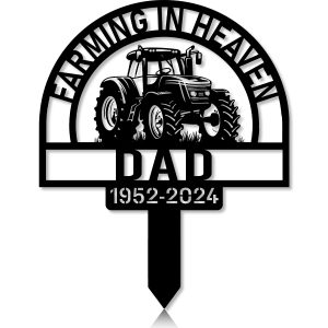 DINOZOZOCOM Personalized Memorial Garden Stakes Farming in Heaven Tractor Farmer Grave Marker, Farmer Loss Gift, Remembrance Stake