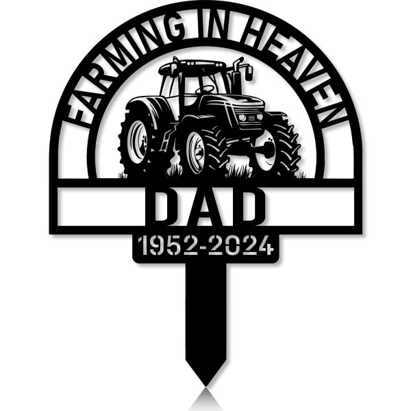 DINOZOZOCOM Personalized Memorial Garden Stakes Farming in Heaven Tractor Farmer Grave Marker, Farmer Loss Gift, Remembrance Stake