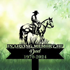 DINOZOZOCOM Personalized Memorial Garden Stakes In Loving Memory Cowboy Riding Horse Grave Marker Loss of Loved One Sympathy Gifts Cowboy Cemetary Decor 1