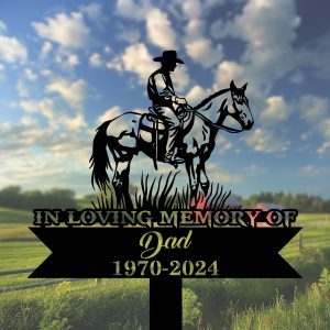 DINOZOZOCOM Personalized Memorial Garden Stakes In Loving Memory Cowboy Riding Horse Grave Marker Loss of Loved One Sympathy Gifts Cowboy Cemetary Decor 2