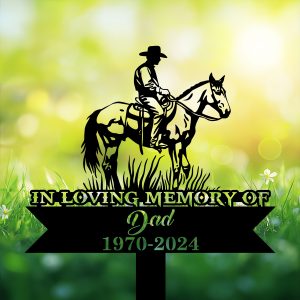 DINOZOZOCOM Personalized Memorial Garden Stakes In Loving Memory Cowboy Riding Horse Grave Marker Loss of Loved One Sympathy Gifts Cowboy Cemetary Decor 3