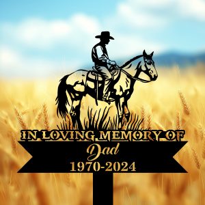 DINOZOZOCOM Personalized Memorial Garden Stakes In Loving Memory Cowboy Riding Horse Grave Marker Loss of Loved One Sympathy Gifts Cowboy Cemetary Decor 4