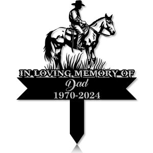 DINOZOZOCOM Personalized Memorial Garden Stakes In Loving Memory Cowboy Riding Horse Grave Marker Loss of Loved One Sympathy Gifts Cowboy Cemetary Decor 5