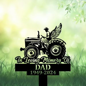 DINOZOZOCOM Personalized Memorial Garden Stakes In Loving Memory Farmer Tractor with Wings Grave Marker, Farmer Loss Gift, Remembrance Stake