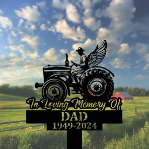 DINOZOZOCOM Personalized Memorial Garden Stakes In Loving Memory Farmer Tractor with Wings Grave Marker Farmer Loss Gift Remembrance Stake 2