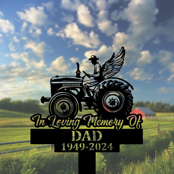 DINOZOZOCOM Personalized Memorial Garden Stakes In Loving Memory Farmer Tractor with Wings Grave Marker, Farmer Loss Gift, Remembrance Stake