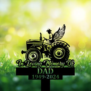 DINOZOZOCOM Personalized Memorial Garden Stakes In Loving Memory Farmer Tractor with Wings Grave Marker Farmer Loss Gift Remembrance Stake 3