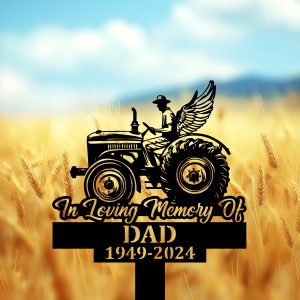 DINOZOZOCOM Personalized Memorial Garden Stakes In Loving Memory Farmer Tractor with Wings Grave Marker Farmer Loss Gift Remembrance Stake 4