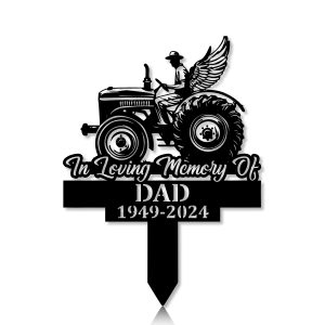 DINOZOZOCOM Personalized Memorial Garden Stakes In Loving Memory Farmer Tractor with Wings Grave Marker, Farmer Loss Gift, Remembrance Stake