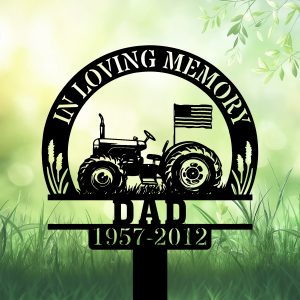 DINOZOZOCOM Personalized Memorial Garden Stakes In Loving Memory Farmer US Flag Tractor Grave Marker, Farmer Loss Gift, Remembrance Stake