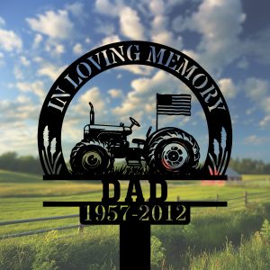 DINOZOZOCOM Personalized Memorial Garden Stakes In Loving Memory Farmer US Flag Tractor Grave Marker Farmer Loss Gift Remembrance Stake 2