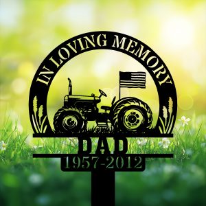 DINOZOZOCOM Personalized Memorial Garden Stakes In Loving Memory Farmer US Flag Tractor Grave Marker Farmer Loss Gift Remembrance Stake 3