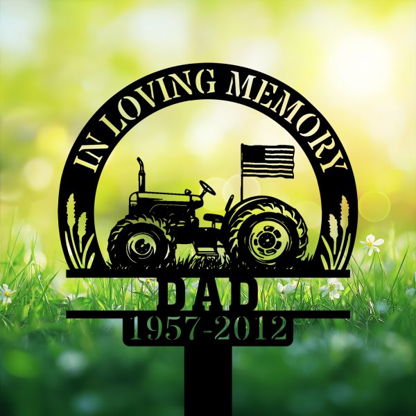 DINOZOZOCOM Personalized Memorial Garden Stakes In Loving Memory Farmer US Flag Tractor Grave Marker, Farmer Loss Gift, Remembrance Stake