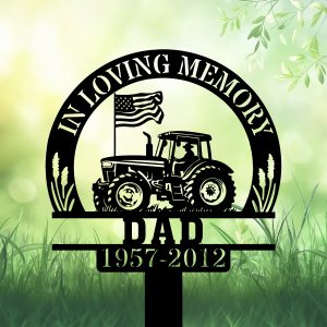 DINOZOZOCOM Personalized Memorial Garden Stakes In Loving Memory Farmer on Tractor Grave Marker Farmer Loss Gift Remembrance Stake 1