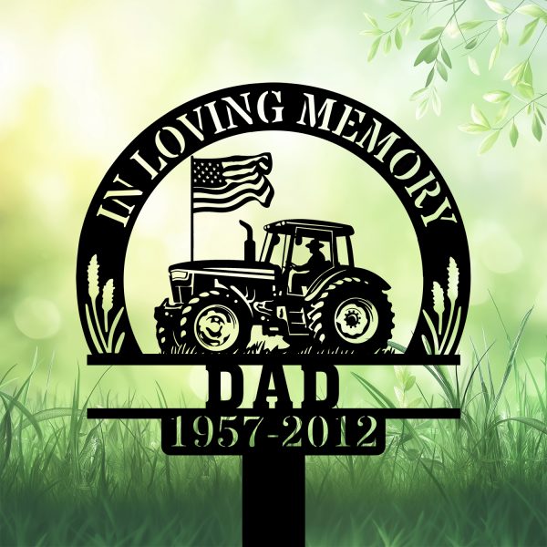 DINOZOZOCOM Personalized Memorial Garden Stakes In Loving Memory Farmer on Tractor Grave Marker, Farmer Loss Gift, Remembrance Stake