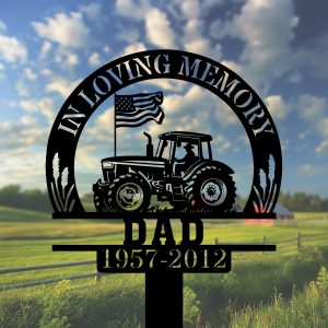 DINOZOZOCOM Personalized Memorial Garden Stakes In Loving Memory Farmer on Tractor Grave Marker Farmer Loss Gift Remembrance Stake 2