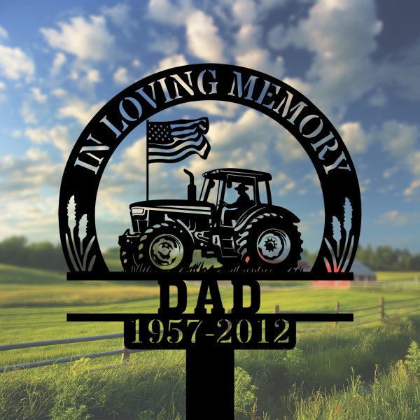 DINOZOZOCOM Personalized Memorial Garden Stakes In Loving Memory Farmer on Tractor Grave Marker, Farmer Loss Gift, Remembrance Stake