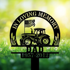 DINOZOZOCOM Personalized Memorial Garden Stakes In Loving Memory Farmer on Tractor Grave Marker Farmer Loss Gift Remembrance Stake 3