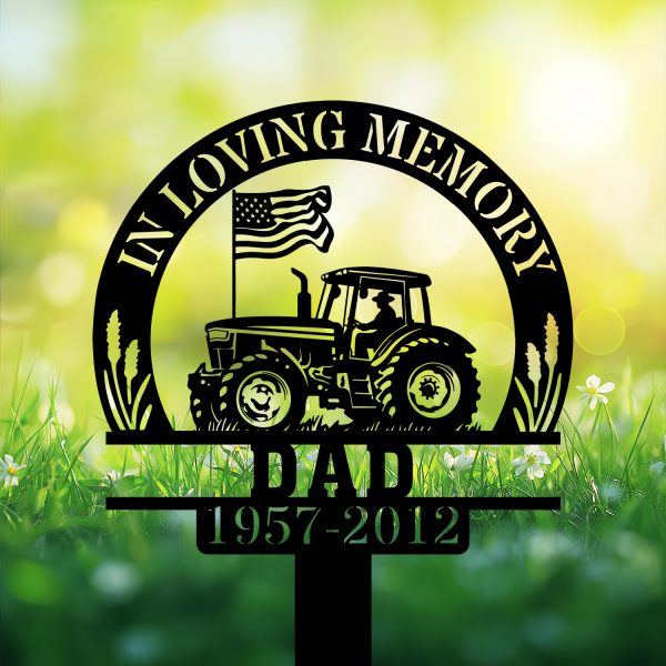 DINOZOZOCOM Personalized Memorial Garden Stakes In Loving Memory Farmer on Tractor Grave Marker, Farmer Loss Gift, Remembrance Stake