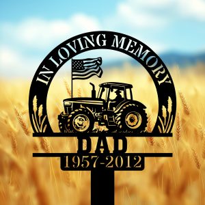 DINOZOZOCOM Personalized Memorial Garden Stakes In Loving Memory Farmer on Tractor Grave Marker Farmer Loss Gift Remembrance Stake 4