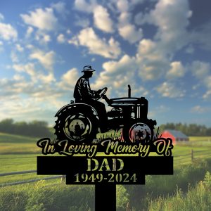 DINOZOZOCOM Personalized Memorial Garden Stakes In Loving Memory Of Farmer Dad on Tractor Grave Marker Farmer Loss Gift Remembrance Stake 2