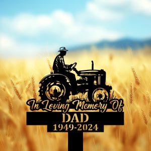 DINOZOZOCOM Personalized Memorial Garden Stakes In Loving Memory Of Farmer Dad on Tractor Grave Marker Farmer Loss Gift Remembrance Stake 4