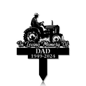 DINOZOZOCOM Personalized Memorial Garden Stakes In Loving Memory Of Farmer Dad on Tractor Grave Marker, Farmer Loss Gift, Remembrance Stake