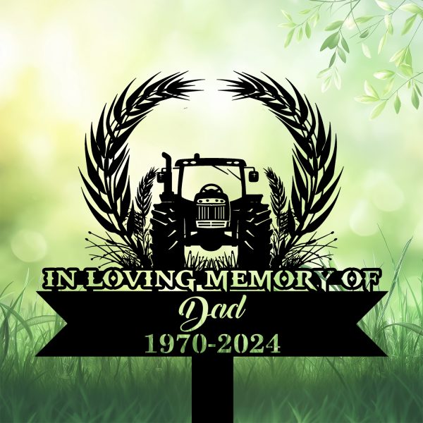 DINOZOZOCOM Personalized Memorial Garden Stakes, In Loving Memory Tractor Grave Marker, Loss of Loved One, Sympathy Gifts, Farmer Cemetary Decor