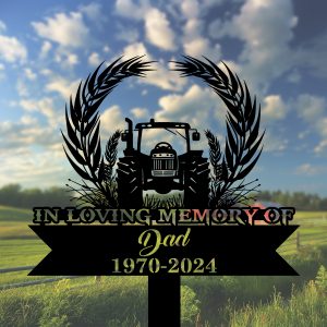 DINOZOZOCOM Personalized Memorial Garden Stakes In Loving Memory Tractor Grave Marker Loss of Loved One Sympathy Gifts Farmer Cemetary Decor 2