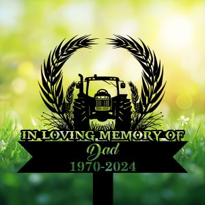 DINOZOZOCOM Personalized Memorial Garden Stakes In Loving Memory Tractor Grave Marker Loss of Loved One Sympathy Gifts Farmer Cemetary Decor 3