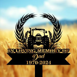 DINOZOZOCOM Personalized Memorial Garden Stakes In Loving Memory Tractor Grave Marker Loss of Loved One Sympathy Gifts Farmer Cemetary Decor 4