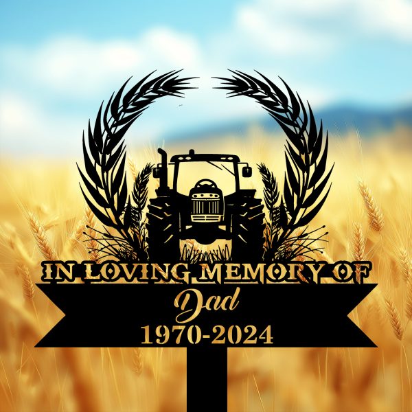 DINOZOZOCOM Personalized Memorial Garden Stakes, In Loving Memory Tractor Grave Marker, Loss of Loved One, Sympathy Gifts, Farmer Cemetary Decor