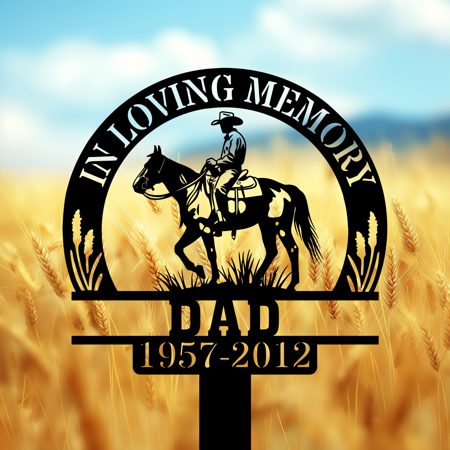 DINOZOZOCOM Personalized Memorial Garden Stakes In Loving Memory Vintage Cowboy Riding Horse Grave Marker Loss of Loved One Sympathy Gifts Cowboy Cemetary Decor 1