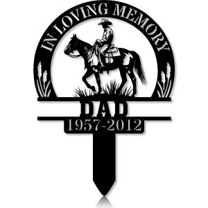 DINOZOZOCOM Personalized Memorial Garden Stakes, In Loving Memory Vintage Cowboy Riding Horse Grave Marker, Loss of Loved One, Sympathy Gifts, Cowboy Cemetary Decor