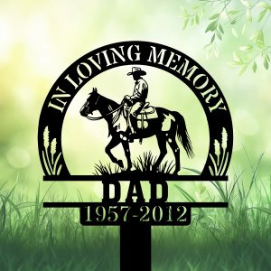 DINOZOZOCOM Personalized Memorial Garden Stakes, In Loving Memory Vintage Cowboy Riding Horse Grave Marker, Loss of Loved One, Sympathy Gifts, Cowboy Cemetary Decor