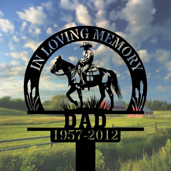 DINOZOZOCOM Personalized Memorial Garden Stakes In Loving Memory Vintage Cowboy Riding Horse Grave Marker Loss of Loved One Sympathy Gifts Cowboy Cemetary Decor 4