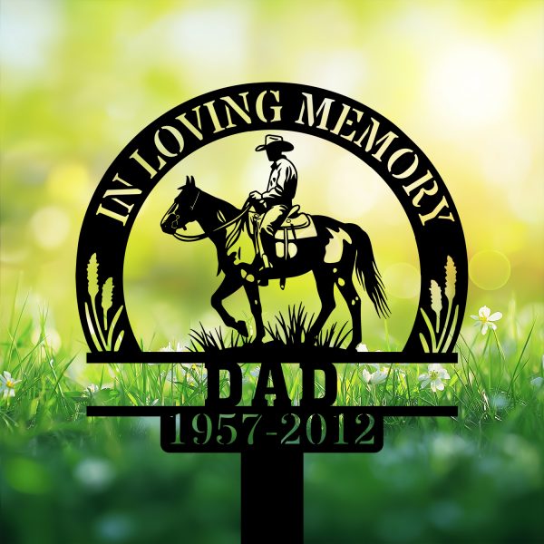 DINOZOZOCOM Personalized Memorial Garden Stakes In Loving Memory Vintage Cowboy Riding Horse Grave Marker Loss of Loved One Sympathy Gifts Cowboy Cemetary Decor 5