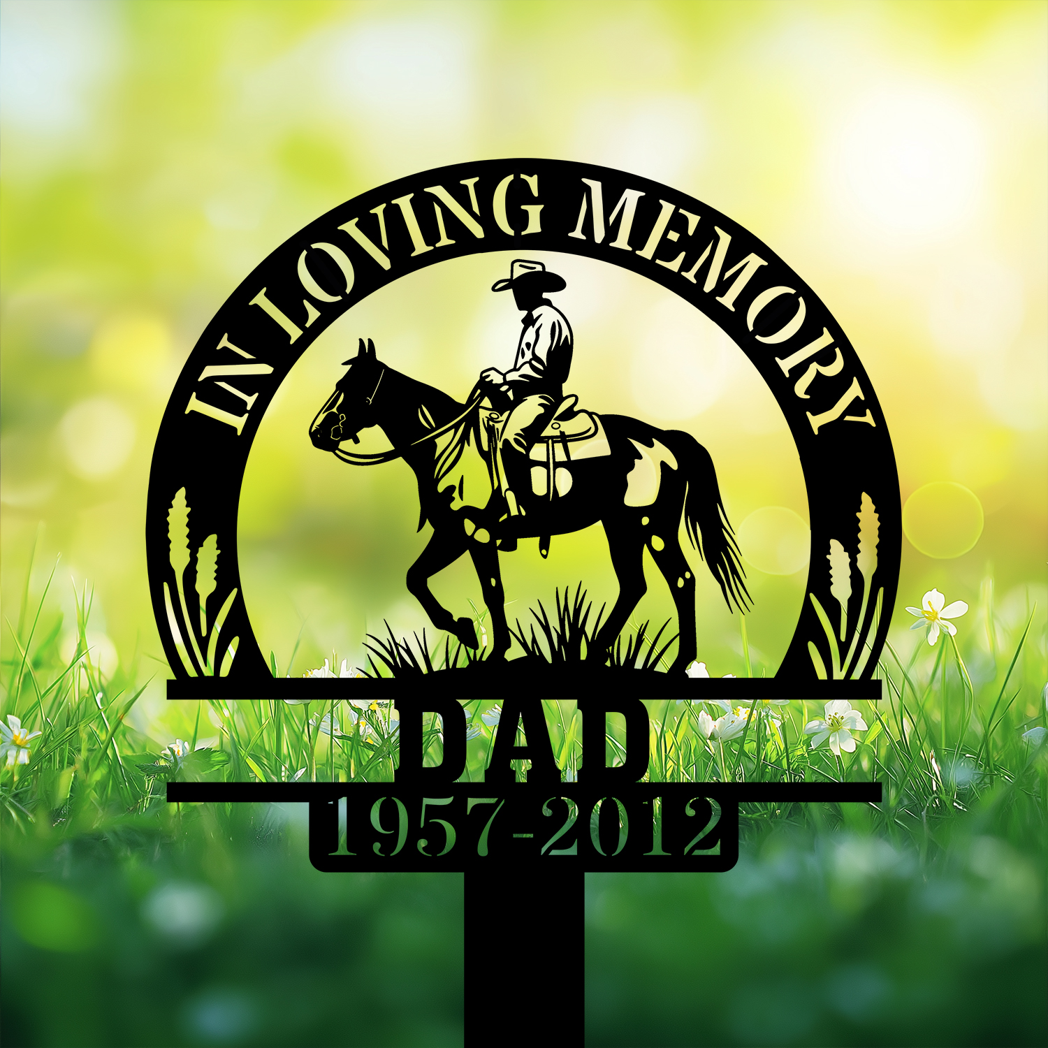 DINOZOZOCOM Personalized Memorial Garden Stakes In Loving Memory Vintage Cowboy Riding Horse Grave Marker Loss of Loved One Sympathy Gifts Cowboy Cemetary Decor 5