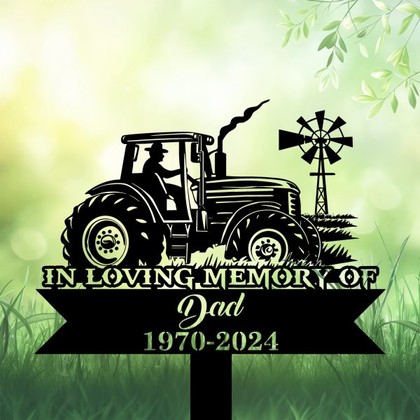 DINOZOZOCOM Personalized Memorial Garden Stakes, In Loving Memory of Farmer on Tractor Grave Marker, Loss of Loved One, Sympathy Gifts, Farmer Cemetary Decor