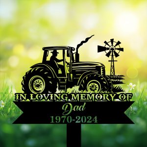 DINOZOZOCOM Personalized Memorial Garden Stakes In Loving Memory of Farmer on Tractor Grave Marker Loss of Loved One Sympathy Gifts Farmer Cemetary Decor 3