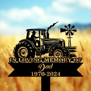 DINOZOZOCOM Personalized Memorial Garden Stakes In Loving Memory of Farmer on Tractor Grave Marker Loss of Loved One Sympathy Gifts Farmer Cemetary Decor 4