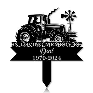 DINOZOZOCOM Personalized Memorial Garden Stakes In Loving Memory of Farmer on Tractor Grave Marker Loss of Loved One Sympathy Gifts Farmer Cemetary Decor 5