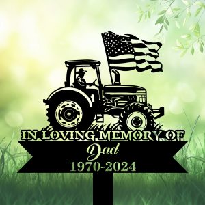 DINOZOZOCOM Personalized Memorial Garden Stakes Patriotic Farmer US Flag Grave Marker Loss of Loved One Sympathy Gifts Farmer Cemetary Decor 1