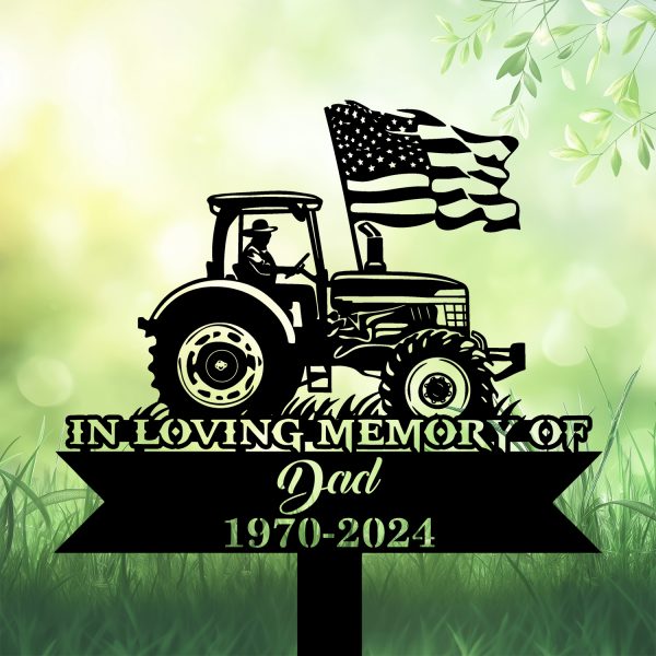 DINOZOZOCOM Personalized Memorial Garden Stakes, Patriotic Farmer US Flag Grave Marker, Loss of Loved One, Sympathy Gifts, Farmer Cemetary Decor