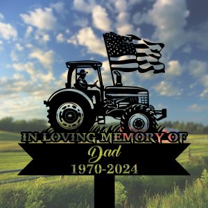 DINOZOZOCOM Personalized Memorial Garden Stakes Patriotic Farmer US Flag Grave Marker Loss of Loved One Sympathy Gifts Farmer Cemetary Decor 2