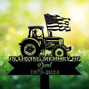 DINOZOZOCOM Personalized Memorial Garden Stakes Patriotic Farmer US Flag Grave Marker Loss of Loved One Sympathy Gifts Farmer Cemetary Decor 3