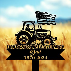 DINOZOZOCOM Personalized Memorial Garden Stakes Patriotic Farmer US Flag Grave Marker Loss of Loved One Sympathy Gifts Farmer Cemetary Decor 4